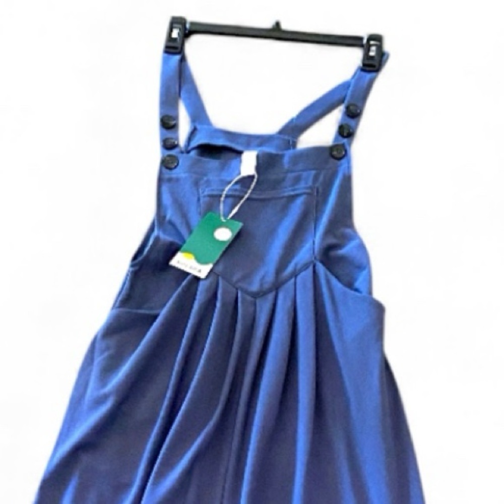 HALARA Waffle Jumpsuit Coveralls Stylish Blue Wide-Legs Multiple Pockets Casual - Picture 3 of 16